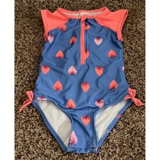 Cat Jack Girls' One Piece Cap Sleeve Strawberry Pattern Swimsuit 4t