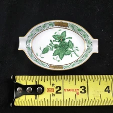 Herend Hungary Porcelain Green Chinese Bouquet Miniature Ashtray Pin Tray 3.5"