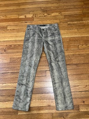 Rock & Republic Snakeskin Black Gold Metallic Shimmer Skinny Crop Jeans Size 10