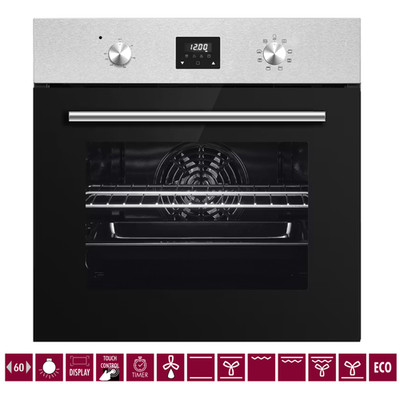 PKM Einbaubackofen Edelstahl Autark Backofen LED-Display Timer Umluft Grill A