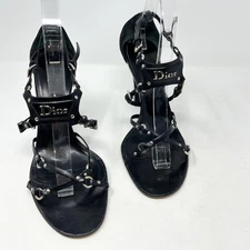 Vintage Dior by John Galliano 2003 Bondage Collection Leather Sandal Heels 40 EU