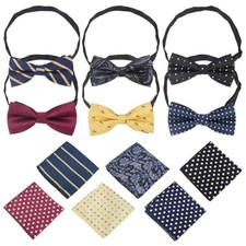 12 Pcs Bow Ties Set, 6 Pcs Mixed Colors Pre Tied Bow and 6 Pcs Pocket Square