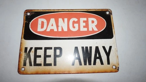 Vintage 1940s DANGER KEEP AWAY Porcelain Enamel Sign 10x7