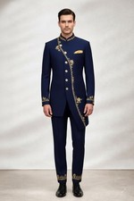 Men's Imperial Asymmetry Sherwani with Gold Embroidery and Tailored Couture Fit