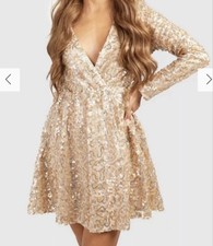 NWT Boohoo Sequin Wrap Sequin V-neck Long Sleeve Dress Size 20