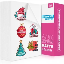 Sticker Paper for Inkjet Printer - 240 Sheets White Matte Printable Vinyl Sti...