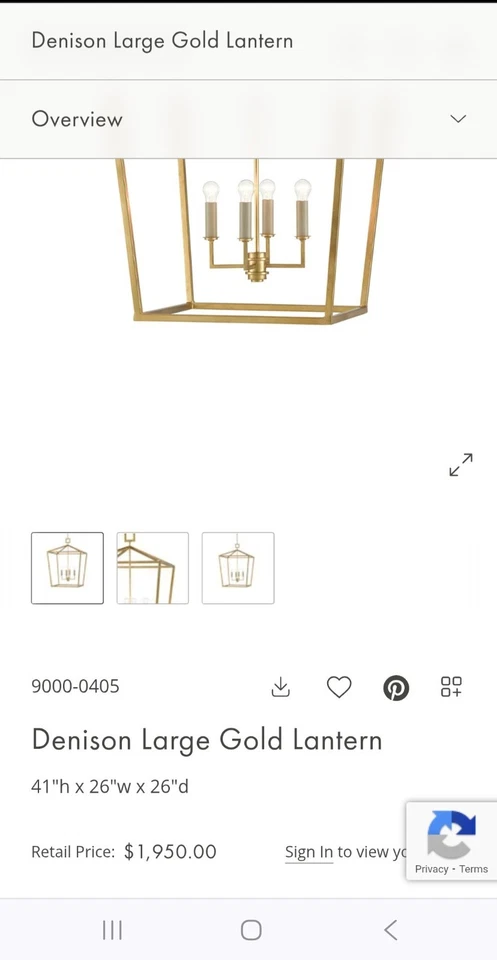 Lanterna Currey & Company Denison – Folha de ouro contemporânea - Imagem 4 de 4