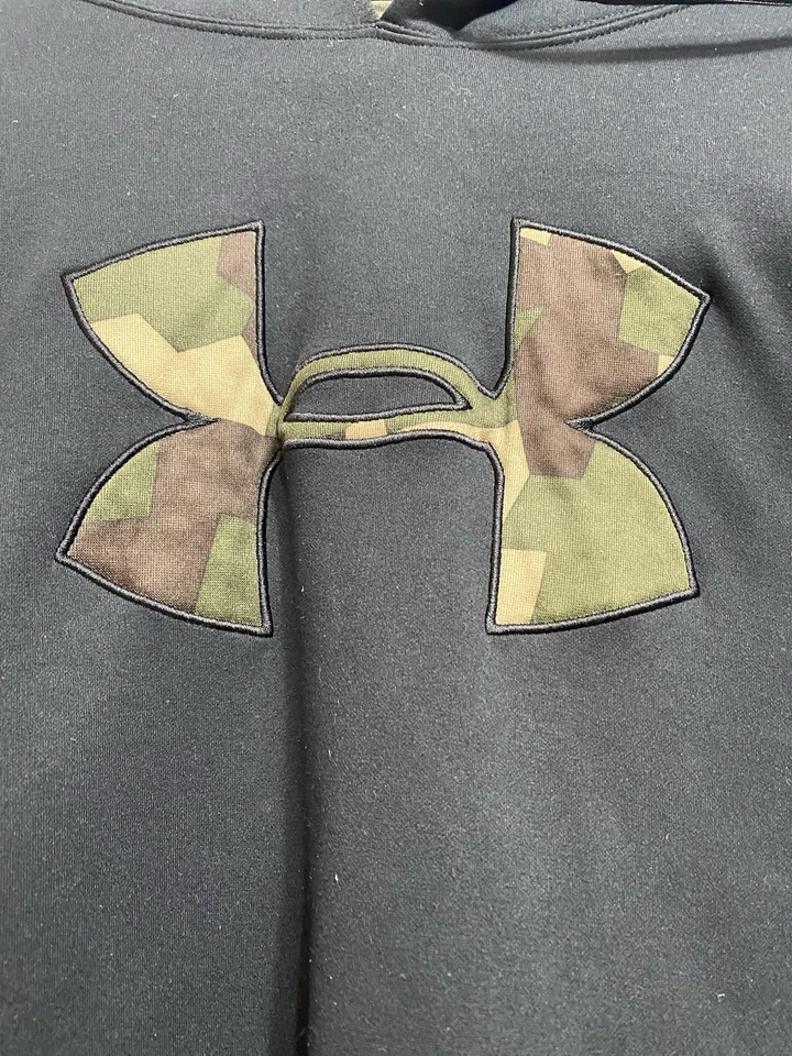 Under Armour Hoodie Men’s 3XL Black Camo Logo Pullover Sweatshirt Front Pocket - Image 4 of 4