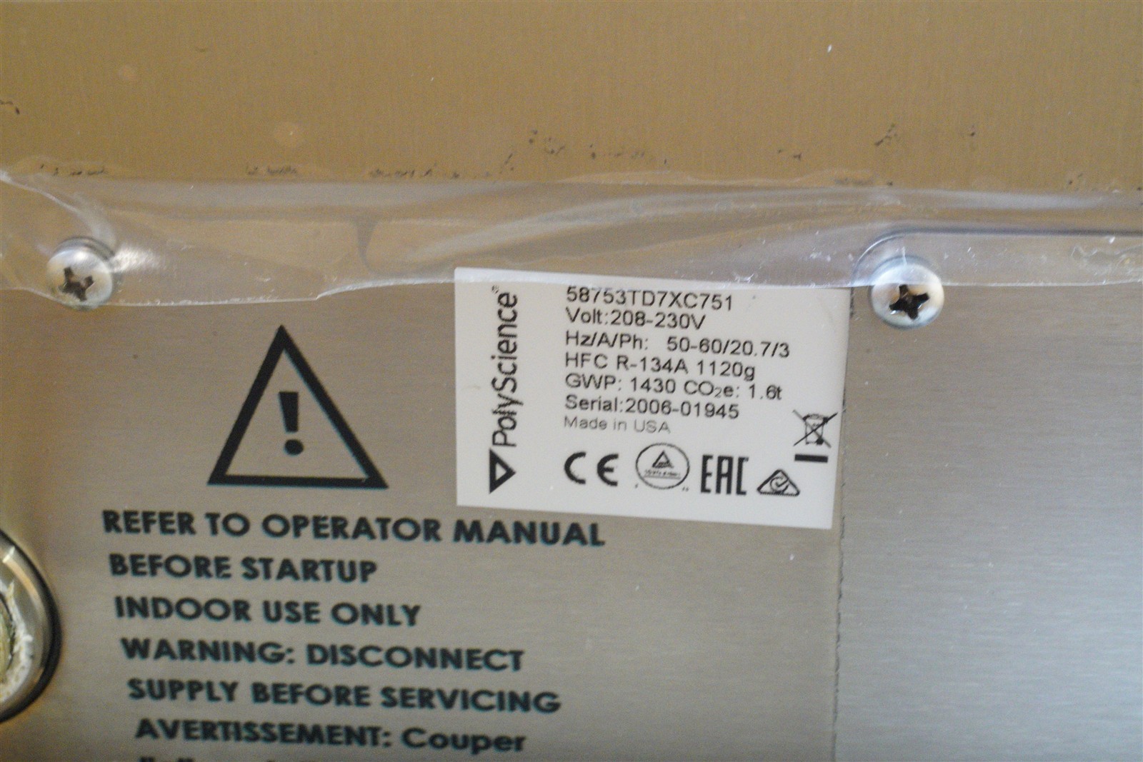 PolyScience Durachill 1.5 HP Chiller, Model 58753TD7XC751 New in Crate 