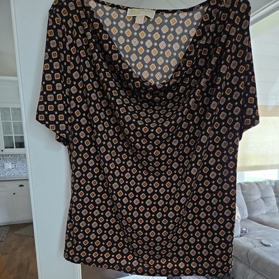 Michael Kors Women's Size XL Blouse Black Brown Design Cute!! 