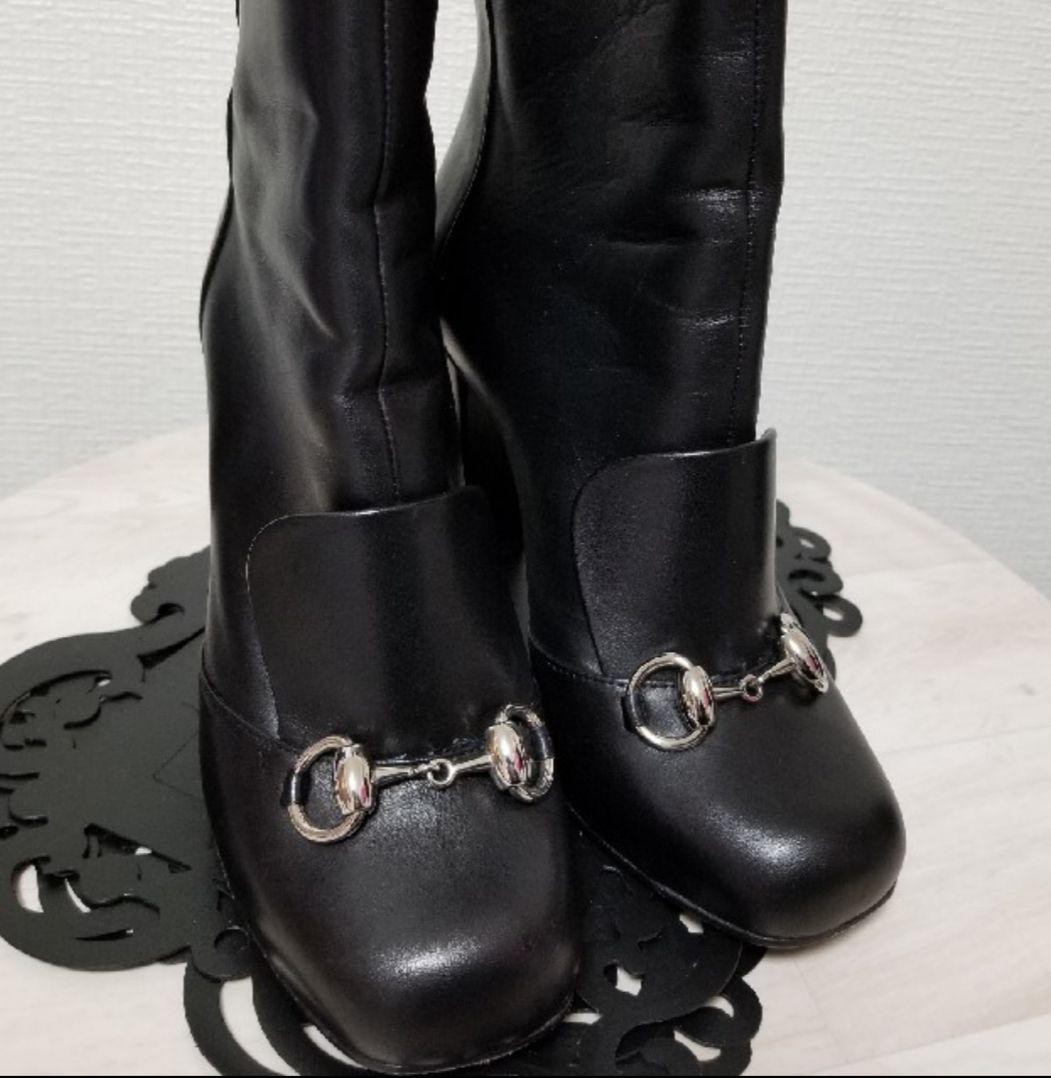 GUCCI Boots Heel Horsebit Leather Black EU34/US4 107356c thumbnail 8