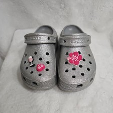 Crocs Classic Platform Clog - Silver Glitter Women Size 6 Preowned