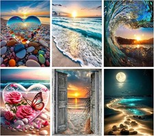 6 Pack Diamond Painting Kits for Adults, 5D Beach Diamond Art Kits for Beginners