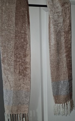 Women's Brown Beige Gray Colorblock Rectangle Scarf Wrap with Fringe