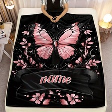 Personalized Pink Butterfly Flannel Blanket - Soft and Lightweight