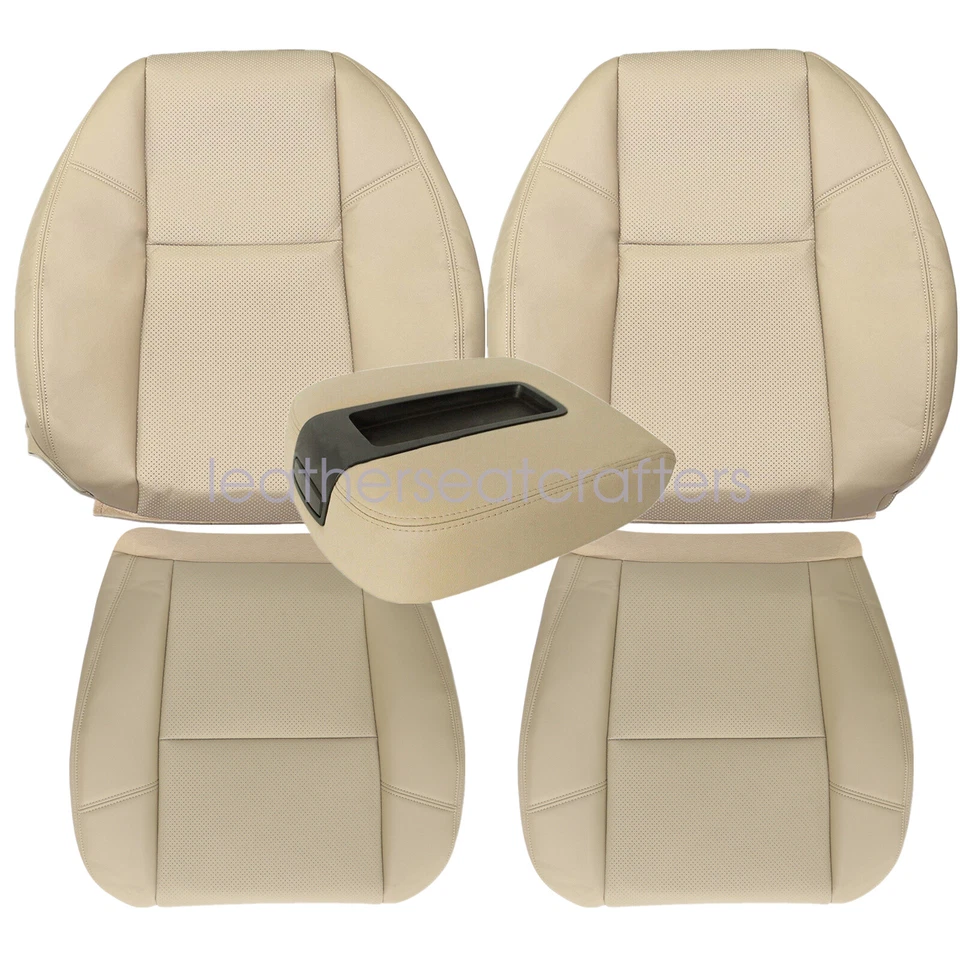 For 09-2014 GMC Sierra 3500 HD Front Both Side Perforated Leather Seat Cover Tan - Imagem 2 de 4