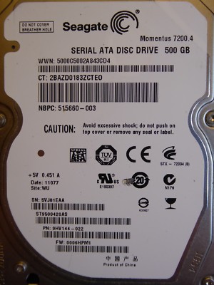 Seagate ST9500420AS | 5VJ | PN: 9HV144-022 | FW: 0006HPM1 | WU | 500GB #16