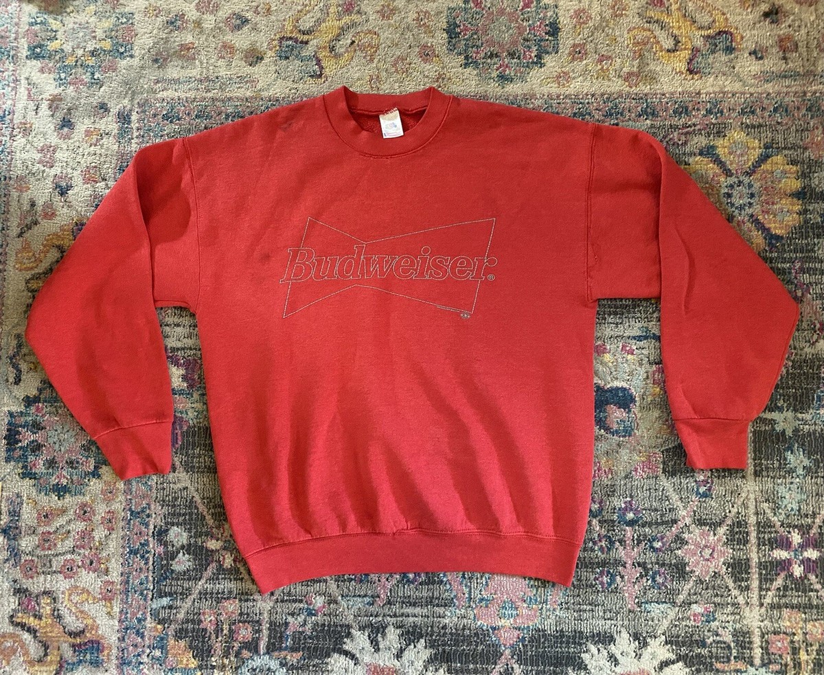 VINTAGE 1996 Budweiser Sweatshirt Mens Large Red 80s 90s USA Made 