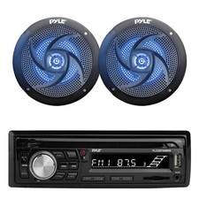 Pyle In Dash Marine Bluetooth CD Receiver, 2x 4" 100W Blue Flashing LED Speakers