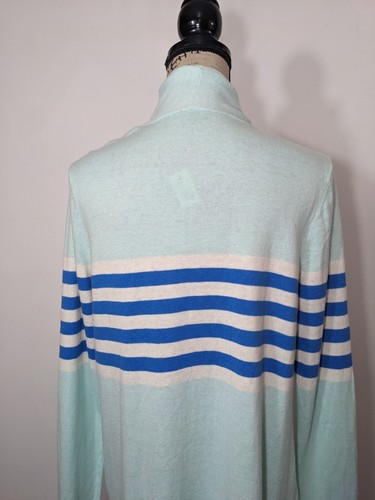 Talbots Women Mint Blue White Striped Cashmere Blend Open Front Cardigan Size M - Picture 7 of 10