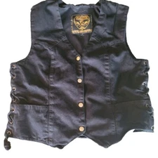 Milwaukee Performance Black Denim Conceal Carry Pockets Vest Side Lace Men's M~☆