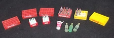 Lot of 8 Vintage Miniature Coca-Cola Crate/Cases and Bottles & Fountain Drink
