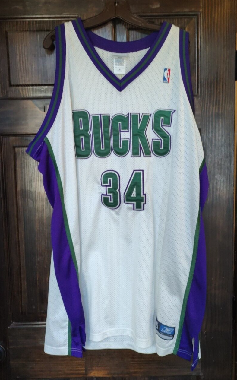 Ray Allen #34 Rebook Bucks Vintage Jersey White Green & Purple Size 56 NBA