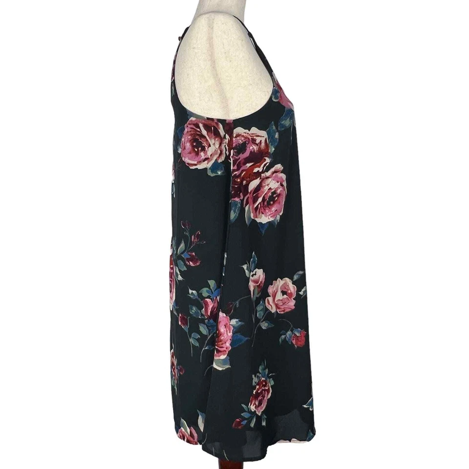 EVERLY SLEEVELESS THIN STRAPS HIGH NECK FLORAL SHIFT MINI DRESS MULTI SMALL EUC - Image 3 of 4
