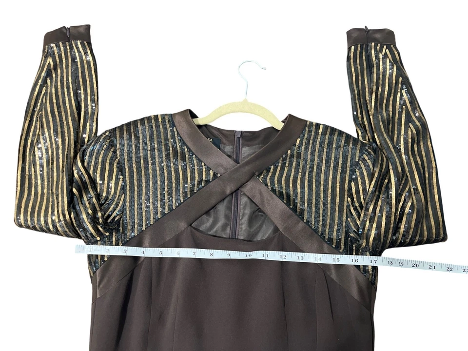 Vestido Vintage Escada Couture Marrón Seda Mangas Lentejuelas Doradas Años 90 Talla 36 / EE. UU. 4 Foto 4 de 4