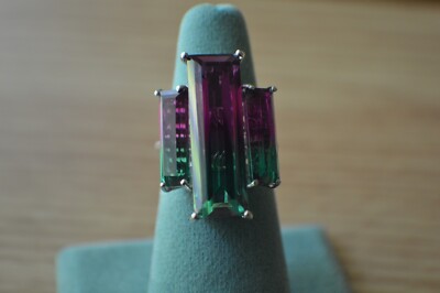 Watermelon Quartz Rings 20.10ct Watermelon Quartz Triplet Cocktail Ring Platinum over Fine ...