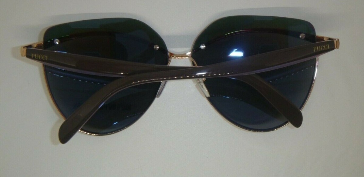 Emilio Pucci EP 52 Shiny Gold Brown 28C Cat Eye Sunglasses 