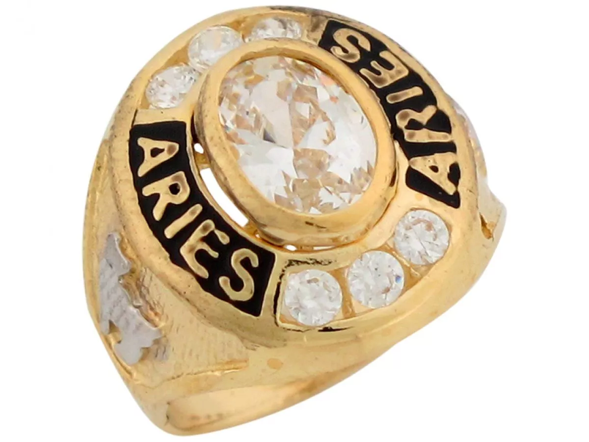 10k or 14k Gold CZ Simulated April Birthstone Enamel Aries Zodiac Baby Ring