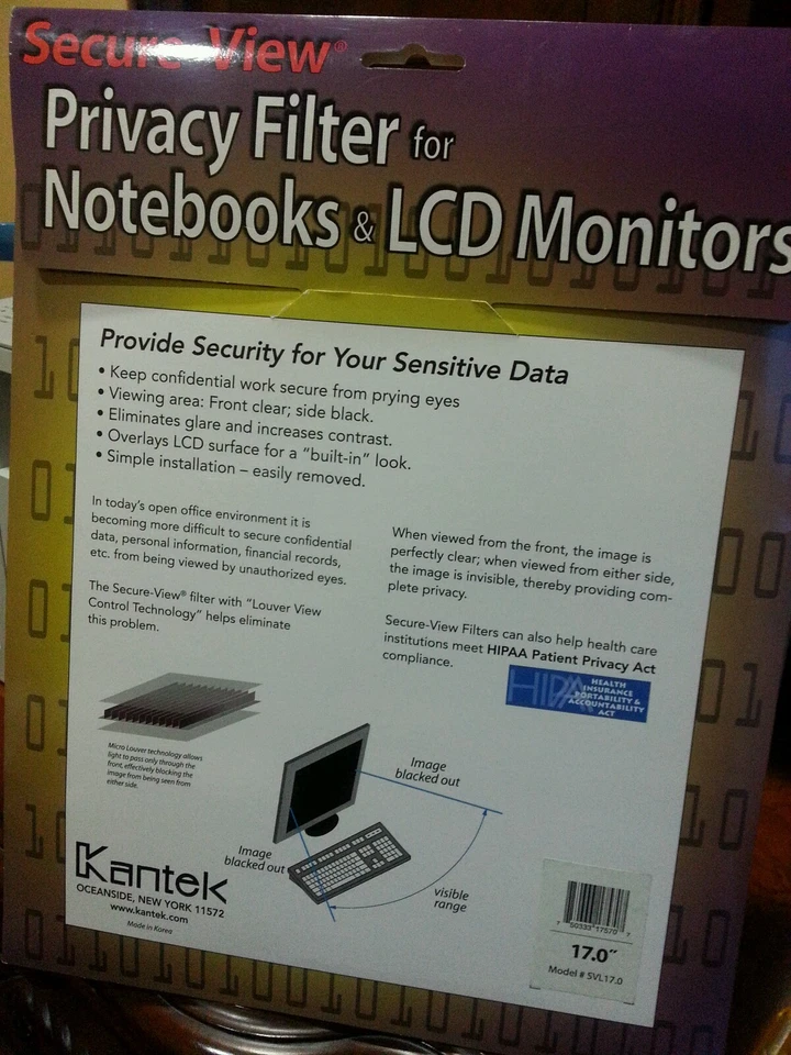 Kanteck Secure View Notebook LCD Privacy Filter, Fits 17" LCD Monitors - Image 2 of 2