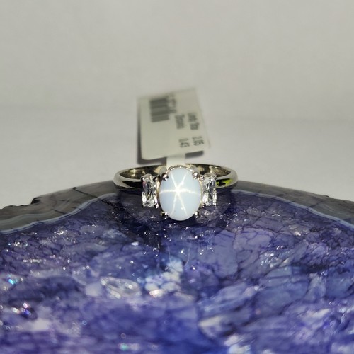 Handmade Lab Created Lindy star sapphire and zirconia sterling silver ring - Picture 6 of 9