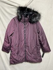 Nuage Women's Sz Medium Quilted Puffer Coat W/ Faux Fur Purple