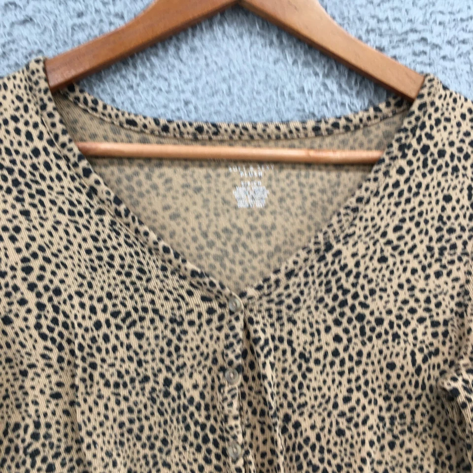 American Eagle Cropped Button Up Knitted Top Womens S Brown Long Sleeve Polka - Image 3 of 4