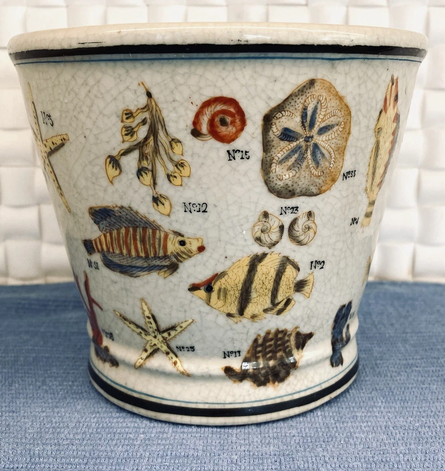 VASEBCACHEPOT Homart de porcelana pintada a mano rara playa acuática Foto 3 de 4