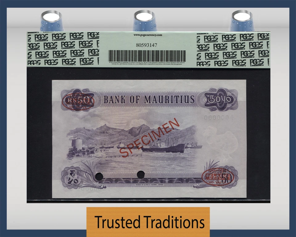 TT PK 33cS 1973-82 MAURITIUS 50 RUPEES QUEEN ELIZABETH II PCGS 66 PPQ GEM NEW!  - Image 2 of 2