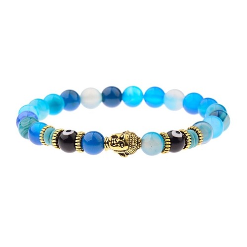 Charm Buddha Evil Eye Bracelet for Women Men Round Chakra Stone Beads Jewelry - Foto 18 di 34