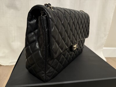 BRAND NEW NWT NIB CHANEL 24C Maxi Flap XXL Black Shiny Grainy
