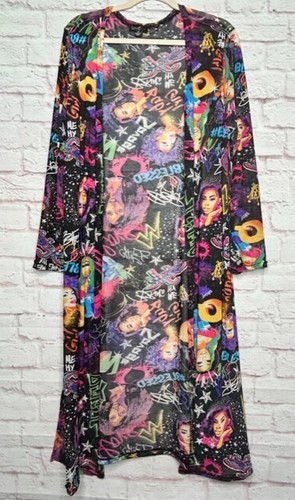 2X/3X New Black Positive Rainbow Print Long Cardigan Sweater Duster Jacket Stars