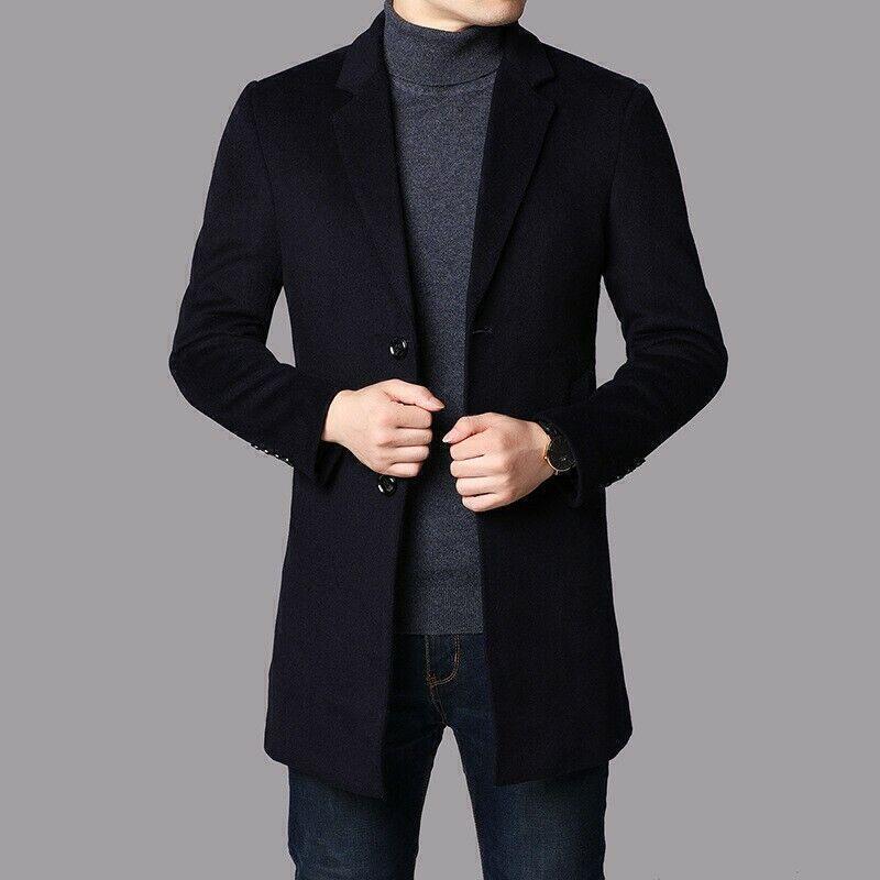 Men's Business Formal Casual Trench Coats Wool Blend Jacket