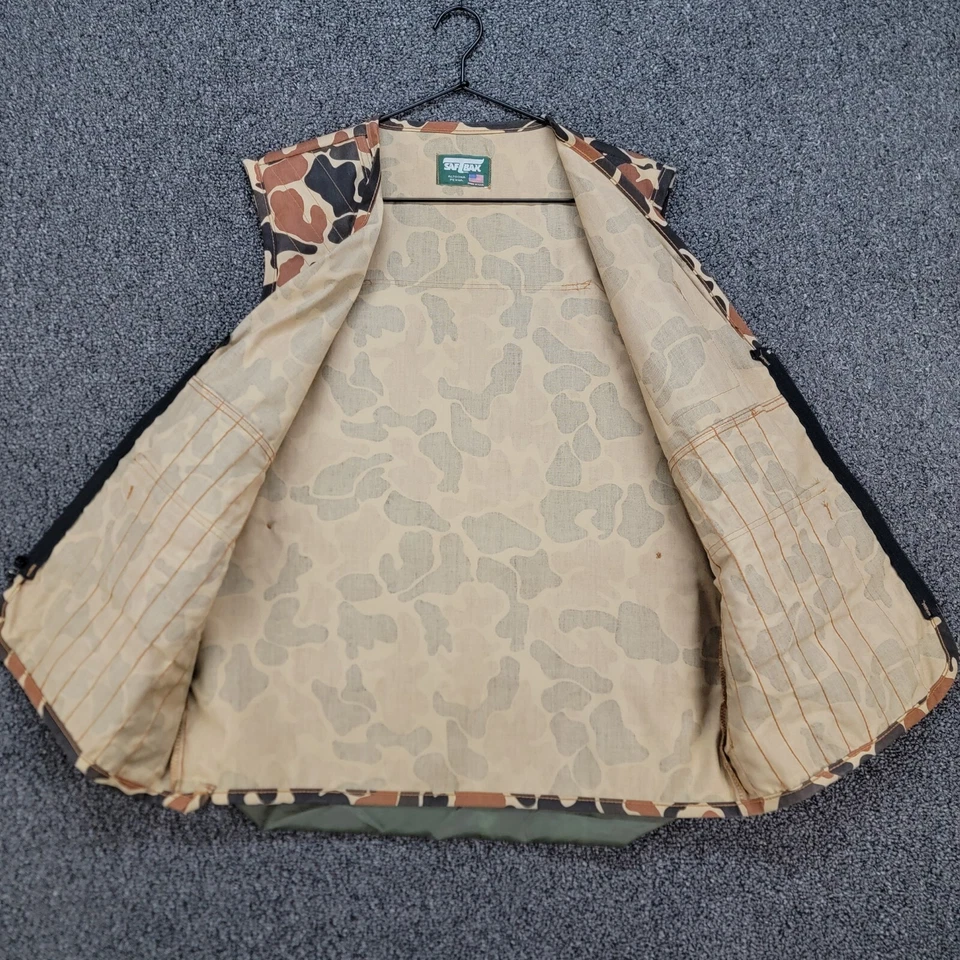 Vintage SAFTBAK Hunting Vest S/M Brown Duck Camo Bird Pheasant Shoulder Pad USA - Image 2 of 4