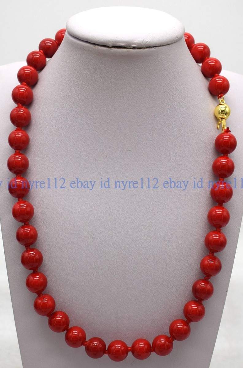 Natural 6/8/10/12mm Genuine Red Coral Round Gemstone Beads Necklace 16-36