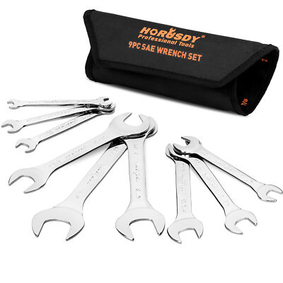 9PC Super-Thin Open End Wrench Set Rolling Pouch SAE Slim Spanner 1/4''-1-1/16''