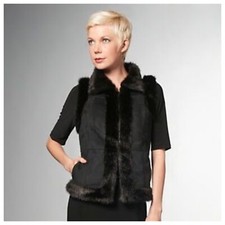 V By Eva Faux Fur Trim Faux Suede Black Vest Size Medium Cute!