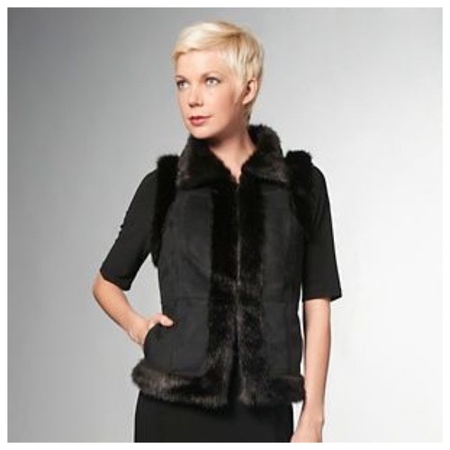V By Eva Faux Fur Trim Faux Suede Black Vest Size Medium Cute!
