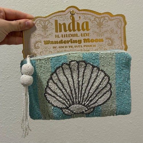 Muschel weiß & blau Perlen Reisetasche Indien Handarbeit viral TJ maxx Marshalls