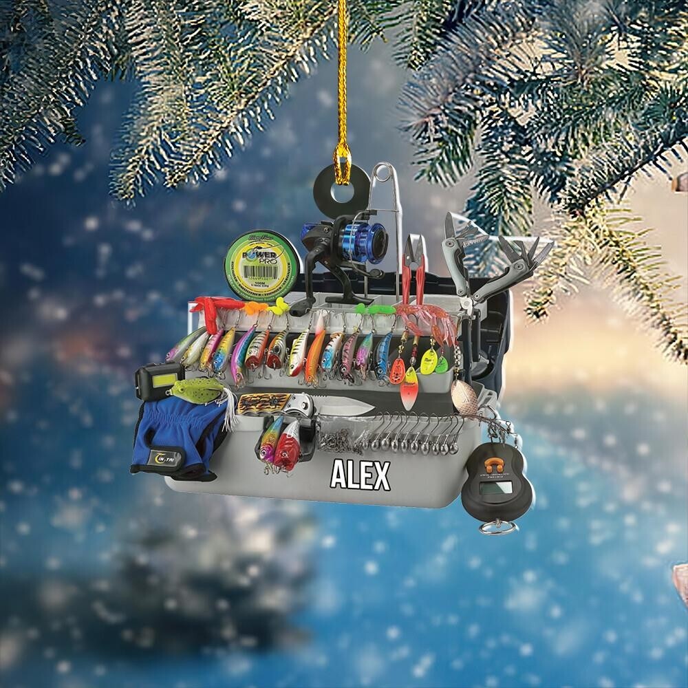 Caja de aparejos de pesca adorno caja de aparejos de pesca decoración de Navidad conjunto de pesca