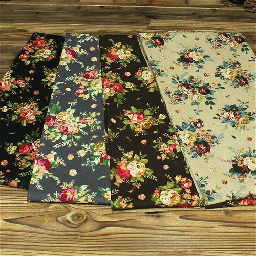Floral Fabric Cotton Linen Rose Retro Country DIY Material Kimono Clothes Trim - Picture 6 of 25